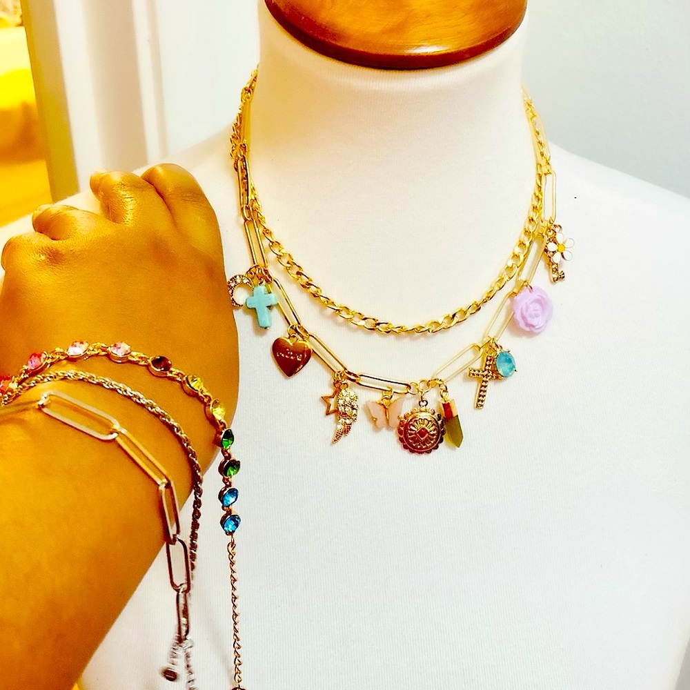 Paperclip Charm Necklace and Bracelet Set - Picture 2 of 10